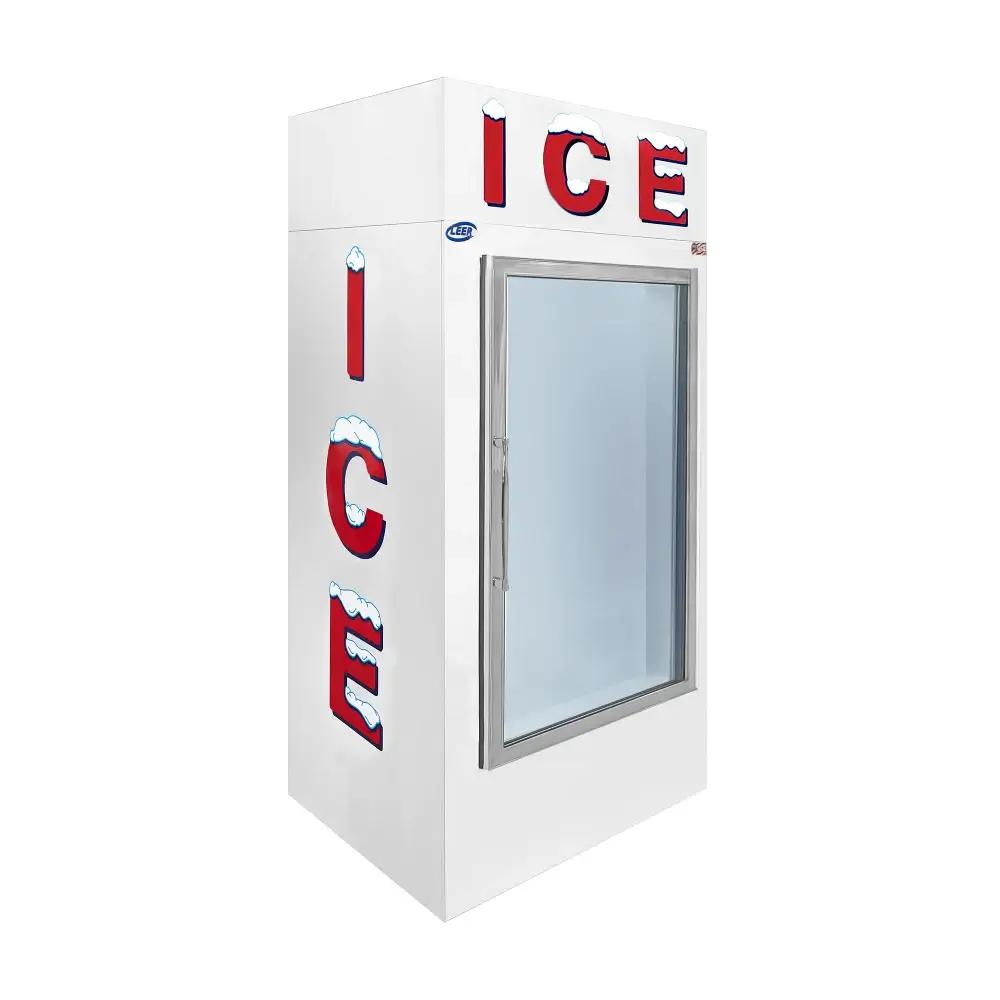 Leer bagged ice freezer merchandiser with glass door for convenience store and outdoor ice storage display